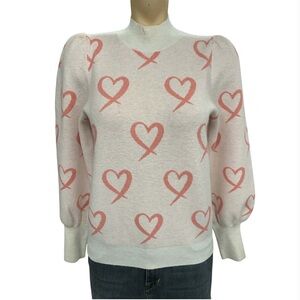 RW&CO. Pink and White Heart Sweater Size S